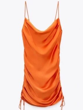 Zara Vibrant Orange Satin Slip Dress